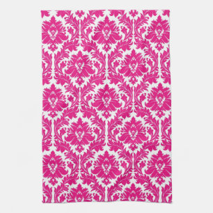 Hot Pink Damask Kitchen Towel
