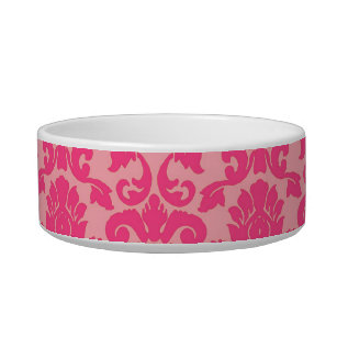 Hot Pink Damask Lace Pattern Cat Bowl