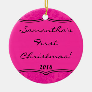 Hot Pink Damask Lace Personalized Name Ornament