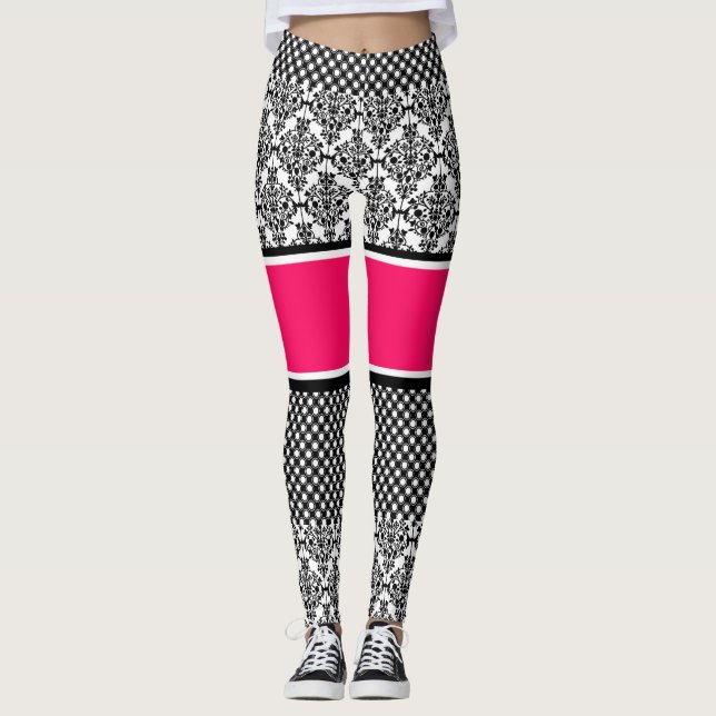 hot pink damask leggings (Front)