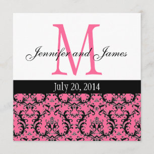 Hot Pink Damask Monogram Wedding Invitation 4