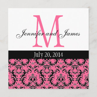 Hot Pink Damask Monogram Wedding Invitation 4