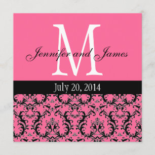 Hot Pink Damask Monogram Wedding Invitation 5