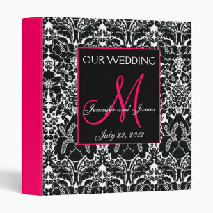 Hot Pink Damask Monogram Wedding Photo Planner Binder