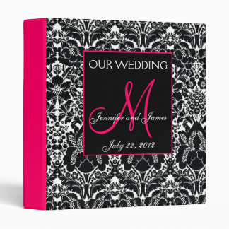 Hot Pink Damask Monogram Wedding Photo Planner Binder