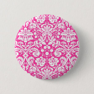 Hot pink damask pattern 2 inch round button