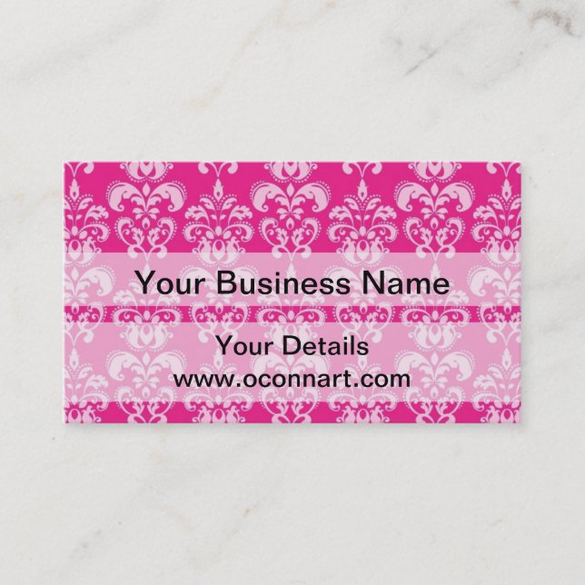 Hot pink damask pattern business card (Front)