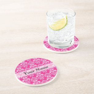 Hot pink damask pattern coaster