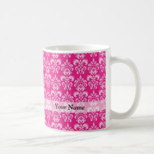 Hot pink damask pattern coffee mug