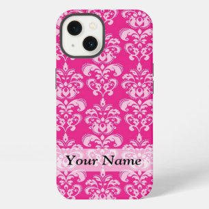 Hot pink damask pattern iPhone 13 case