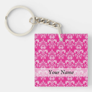Hot pink damask pattern keychain