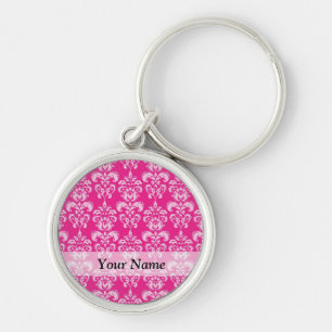 Hot pink damask pattern keychain