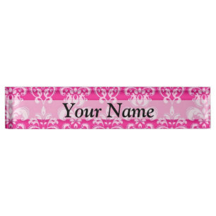 Hot pink damask pattern nameplate