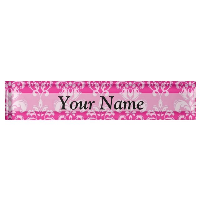 Hot pink damask pattern nameplate (Front)