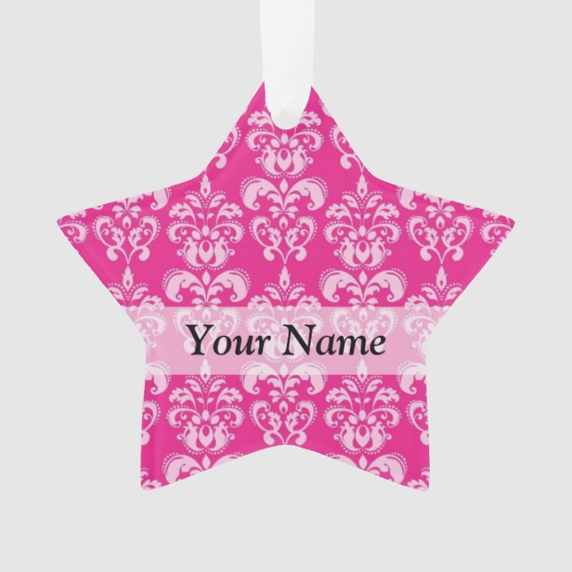 Hot pink damask pattern ornament (Front)