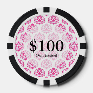 Hot pink damask poker chips