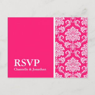 Hot Pink Damask RSVP Postcard
