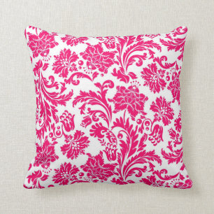 Hot Pink Damask Throw Pillow