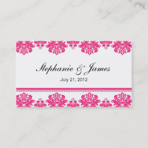 Hot Pink Damask Wedding Business Card