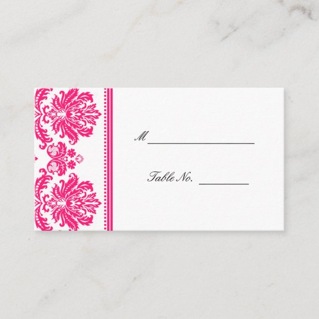 Hot Pink Damask Wedding Seating Placecards (Front)