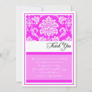 Hot Pink Damask Wedding Thank You Cards