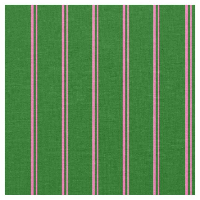 Hot Pink & Dark Green Coloured Stripes Pattern Fabric (Close Up)