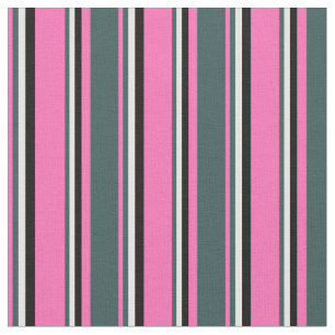 Hot Pink, Dark Slate Grey, White, and Black Lines Fabric
