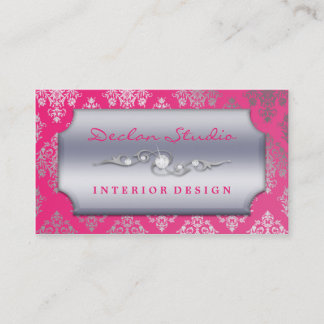 Hot Pink Dashing Damask Fashion/Interior Design Business Card