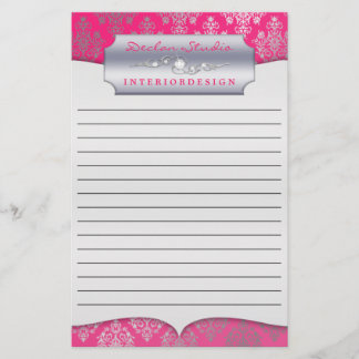 Hot Pink Dashing Damask Lined Business Stationary Stationery