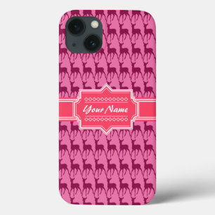 Hot Pink Deer, Personalized Name iPhone 13 Case
