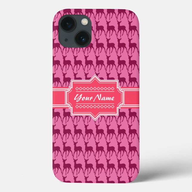 Hot Pink Deer, Personalized Name Case-Mate iPhone Case (Back)