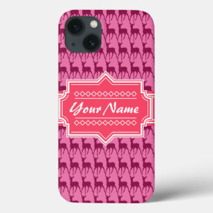 Hot Pink Deer, Personalized Name iPhone 13 Case