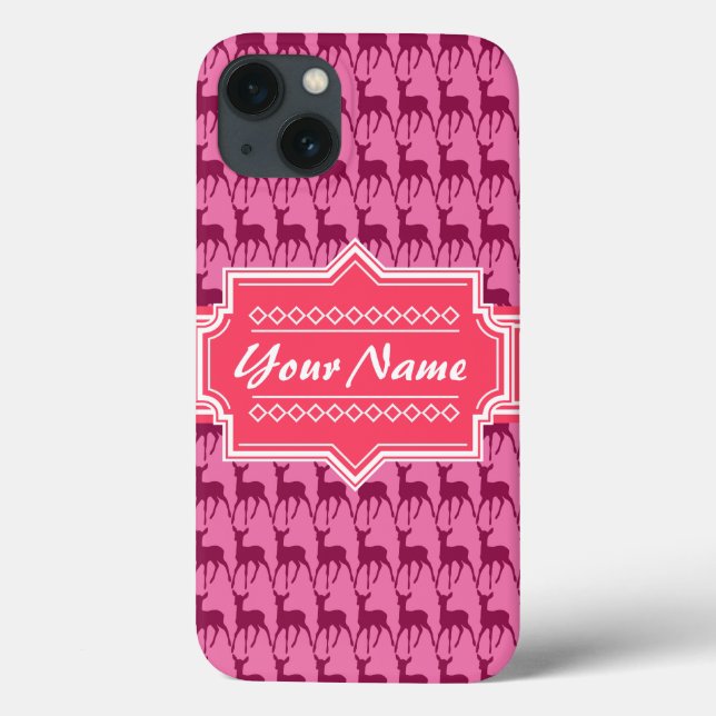 Hot Pink Deer, Personalized Name Case-Mate iPhone Case (Back)