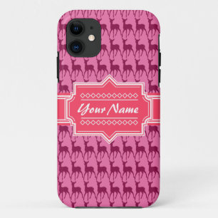 Hot Pink Deer, Personalized Name iPhone 11 Case