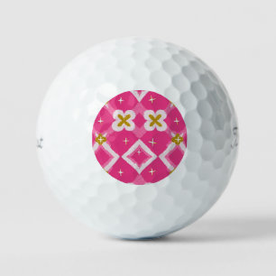 Hot Pink Diamond Flower Sparkle Golf Balls