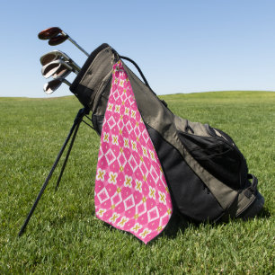Hot Pink Diamond Flower Sparkle Golf Towel