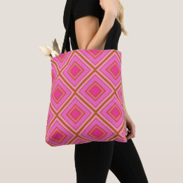 Hot Pink Diamond Pattern Modern Style Tote Bag