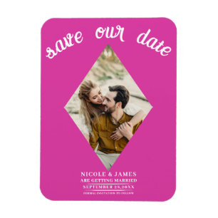 Hot Pink Diamond Photo Wedding Save the Date Magnet