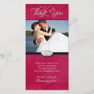 Hot pink diamond wedding thank you photocard card