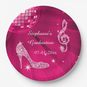 Hot Pink Disco Ball and Heels Graduation Paper Plate