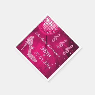 Hot Pink Disco Ball and Sparkle Heels 35th Napkin