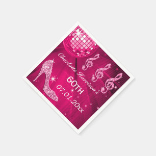 Hot Pink Disco Ball and Sparkle Heels 60th Napkin