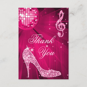 Hot Pink Disco Ball Sparkle Heels Thank You Card