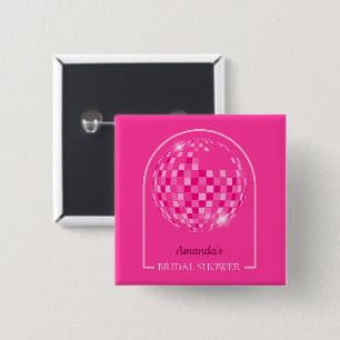 Hot Pink Disco Boogie Bridal Shower 2 Inch Square Button