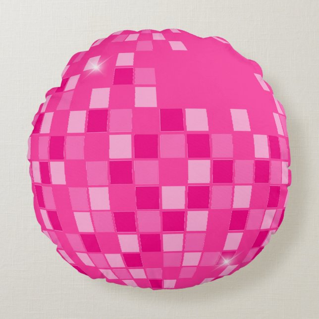 Hot Pink Disco Boogie Round Pillow (Front)