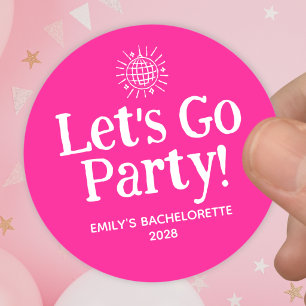 Hot Pink Doodle Disco Ball Bachelorette Party Classic Round Sticker