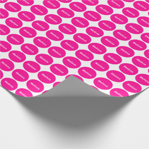 Hot Pink Dots Pattern On White With Name Wrapping Paper