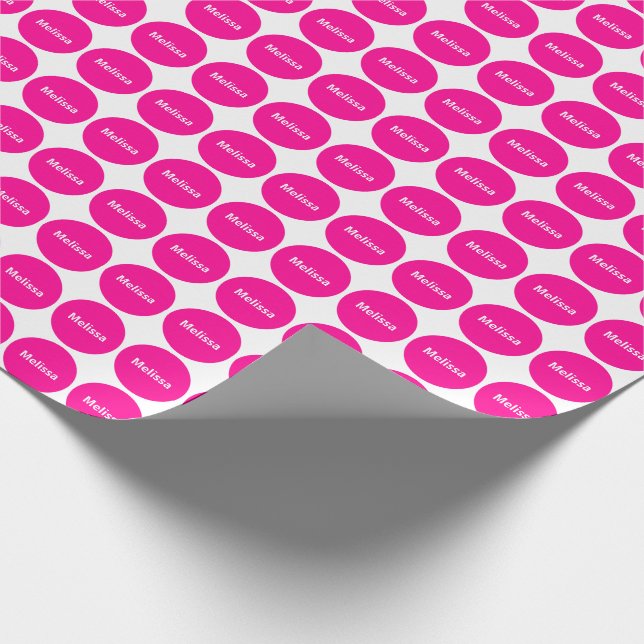Hot Pink Dots Pattern On White With Name Wrapping Paper (Corner)