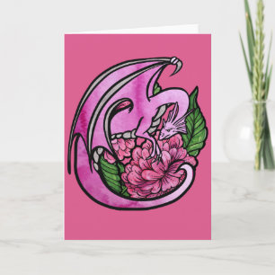 Hot Pink Dragon Floral Flowers Geek Girl Card