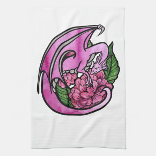 Hot Pink Dragon Floral Flowers Geek Girl Kitchen Towel